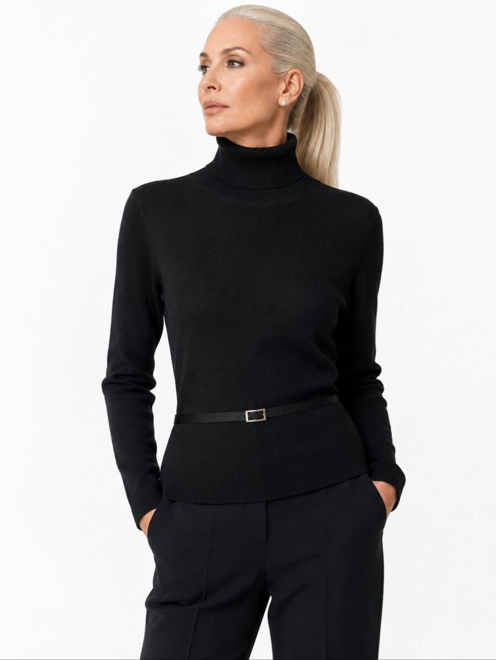 Ziani Couture Black Turtleneck Fine Gauge Knit Sweater Minimalist Old Money Sz S